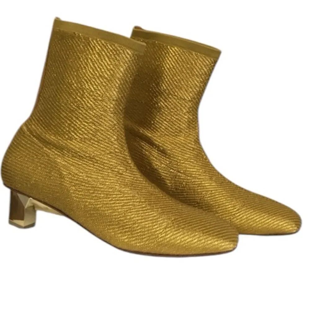 NEW Robert Clergerie Paris Gold Pany Lurex Stretch Metallic Knit Ankle Boots 6.5
